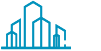 An icon graphic of a city with three buildings